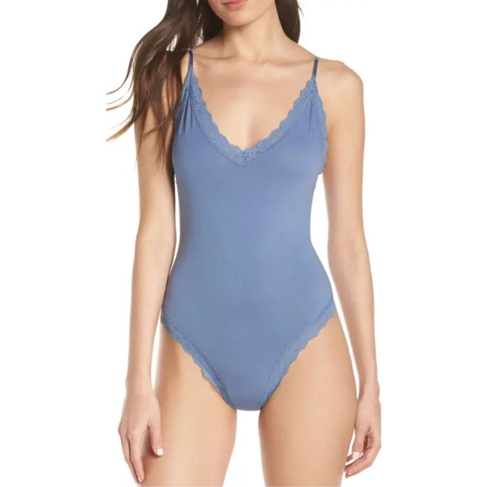 NWT Hanky Panky Women's Cotton Bodysuit Washed Indigo  Med, $80 G32